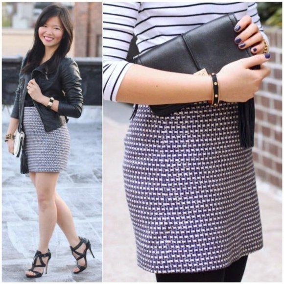 J. CREW Mini Skirt Navy Blue Gold Metallic Tweed Fall Winter Silk Size XS 2 - Picture 4 of 8